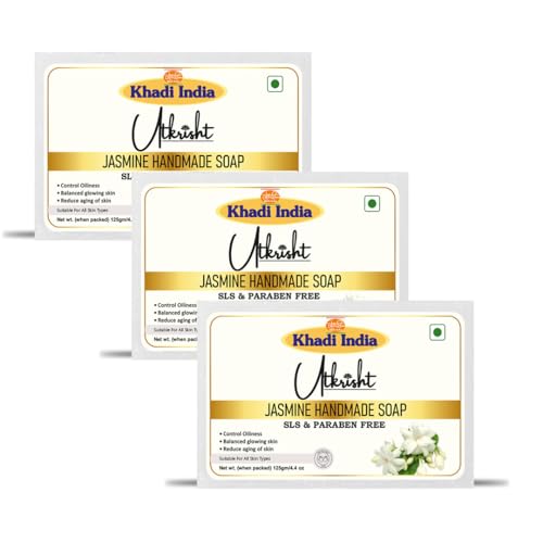 Image of Khadi Jasmine Handmade Bathing Soap Bar 125g (Pack of) | Natural & Herbal Soap for Glowing Skin | Helps Control Acne & Blemishes | Deep Moisturizing & Skin Brightening | All Skin Types
