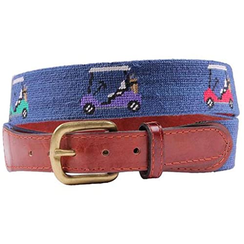 Smathers & Branson Rainbow Golf Carts Needlepoint Belt Navy