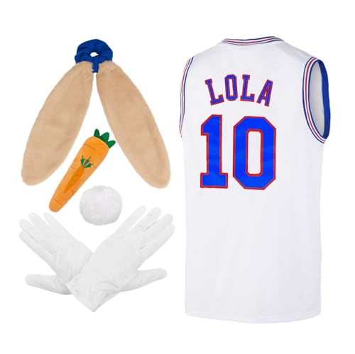 Mens Basketball Jersey #10 Lola Jersey Bunny Cosplay Halloween Costume 90s Space Movie Jersey X-Small
