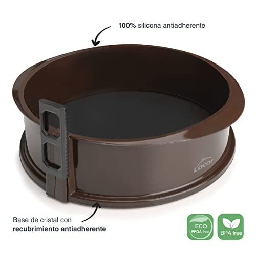 Miniatura 3 de Lacor 66775 Molde Desmontable Redondo De Silicona, Molde De Reposteria, Silicona Alimentaria Antiadherente, Cierre Seguro, Ideal Para Pasteles Y Tartas, Base De Cristal, Marrón, 25 X 8 X 10 Cm