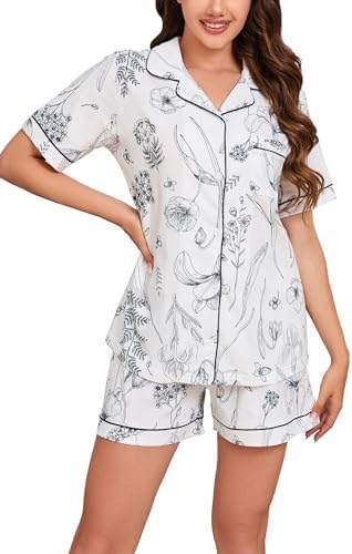 LUBOT Damespyjama van 100% katoen, korte mouwen voor zomer en winter, lang, met knopen, tweedelige pygama voor dames, nachtkleding van S tot XXL, Lungho - lichtbruin, XL LUBOT Damespyjama van 100% katoen, korte mouwen voor zomer en winter, lang, met knopen, tweedelige pygama voor dames, nachtkleding van S tot XXL, Lungho - lichtbruin, XL