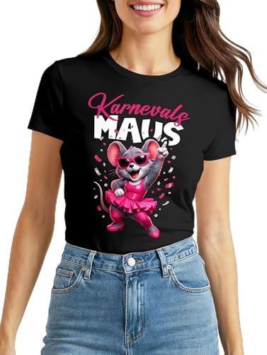 MoonWorks Damen T-Shirt Karnevalsmaus Gruppenkostüm Fasching Karneval Ersatz Verkleidung Last Minute Kostüm Slim Fit Schwarz-pink M