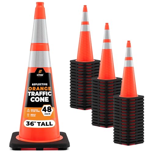 Image of Xpose Safety 36 Inch Orange Traffic Cones with 6 inch & 4 inch Collars, 48-Pack