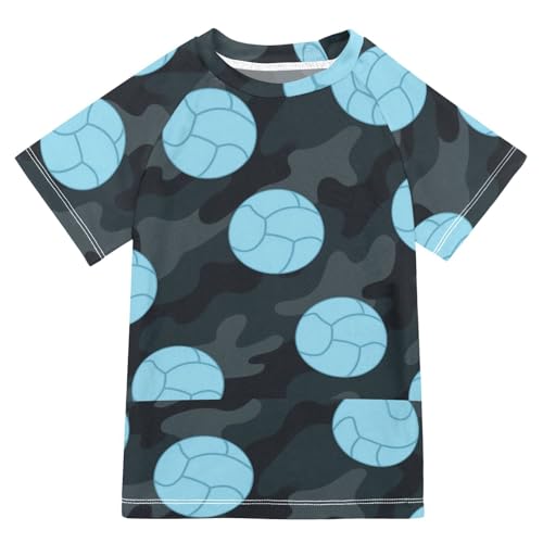 Cartoon Balls Camouflage Blue Short Sleeve Bathing Suit Girls Swimsuits for Little Girls Teen Rash Guard Swimsuit for 3-12 Years trajes de bano para ninas