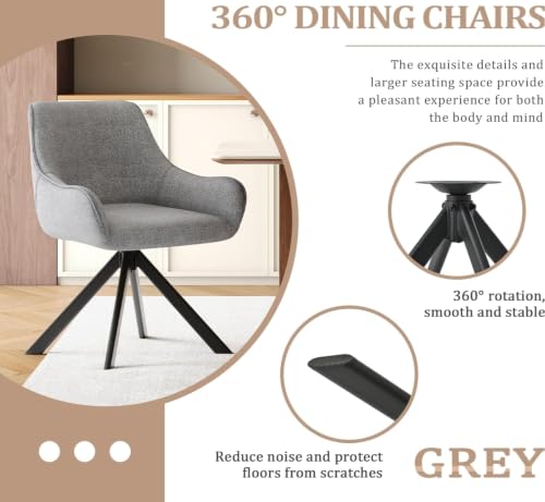 Image of Set of 4 Chairs 360 Degree Rotating Legs Stylish Stylish, Modern, Elegant & Comfortable Linen Fabric Arms Chairs for Dinning Living Hotel Cafe (4 Chairs) (Grey Linen Set of 4)