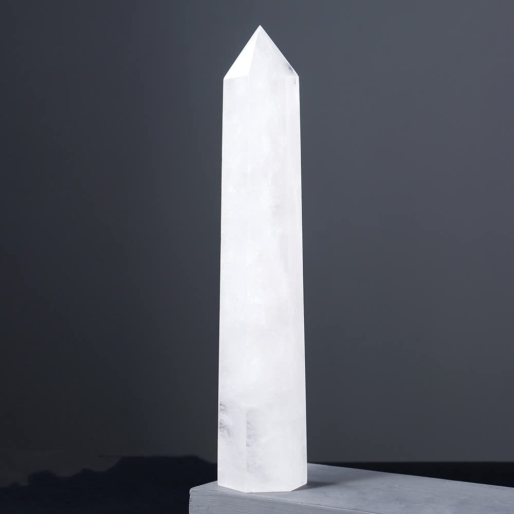 Torre de cuarzo transparente grande de 700g Feng Shui para oficina