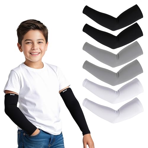 Image of Kids Arm Sleeves - Protective Arm Covers for Boys & Girls, Ages 5-13, UV Sun Protection, Perfect for Sports, Cycling, Running, and Outdoor Activities