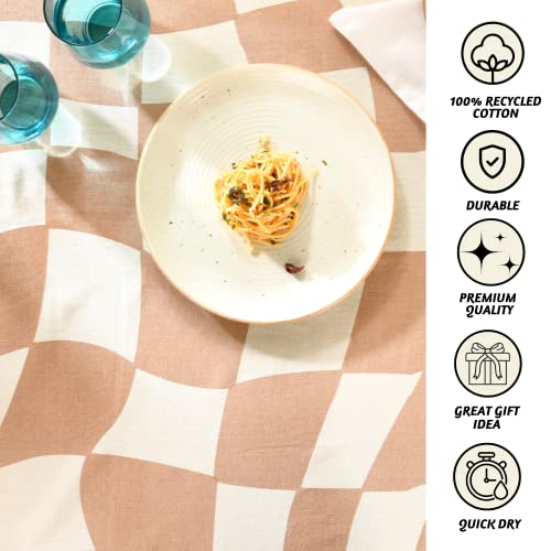 Folkulture Table Cloth 60" X 102", 100% Cotton Rectangular Tablecloth For Home Decor, White Modern Tablecloth Or Outdoor Farmhouse Table Cover For Kitchen Decor (Dancing Check - Tan) #TOP1