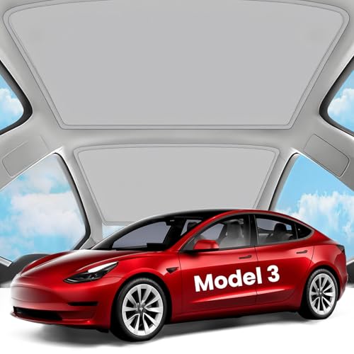 Image of Roof Sunshade Compatible with Tesla Model 3 2017-2023 [Never Sag, Nano Ice-Crystal Coatings] Heat Insulation Glass Roof Sun Shade, Foldable Glass Sunroof Cover for Model 3, Tesla Interior Accessories