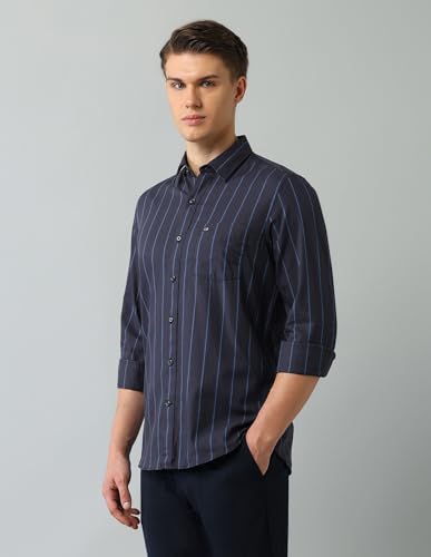 Image of Arrow Sport Men Slim fit Cotton Striped Long Sleeves Spread Collar Shirt