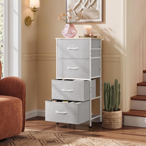 Image of WLIVE Small Dresser Nightstand for Bedroom, 4 Drawers, Light Grey