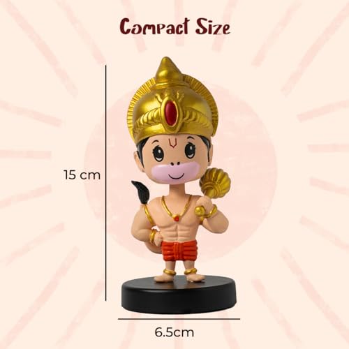 Image of Lord Hanuman Ji Murti Bobblehead for Home Entrance, Idol for Car Dashboard, Home Decor Items, Office Desk, God Statue for Good Luck, Superhero Action Figure, Gifting Kids, Little Gada Figurine