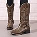 HINDOLA Mid Calf Cowboy Boots for Women Wide Calf Western Cowgirl Boot Square Toe Chunky Block Heel Classic Fashion Boots