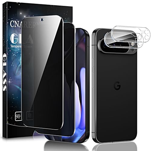 Cnarery [2+2 Pack for Google Pixel 9 Pro Privacy Screen Protector Support Fingerprint Unlock Anti-Spy 3D Curved 9H Tempered Glass Film Scratch Resistant Bubble Proof