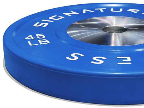 Signature Fitness Fitvids 2" Olympic Competition Bumper Plate with Steel Hub for Strength Training and Powerlifting - Minimal Bounce – 45LBS Single – 45-Pound, Single – Blue by Signature Fitness - Image 2