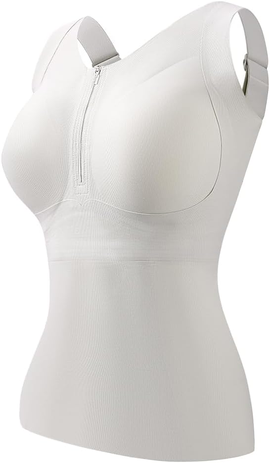 Women's Zip Front Sports Bras Wireless Padded Racerback Medium Support Post-Surgery Bra Yoga Exercise Athletic Bras
