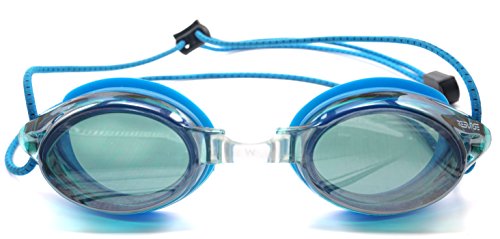 Image of Anti Fog Racing Swimming Goggles with Quick Adjust Bungee Strap (Blue Mirrored)