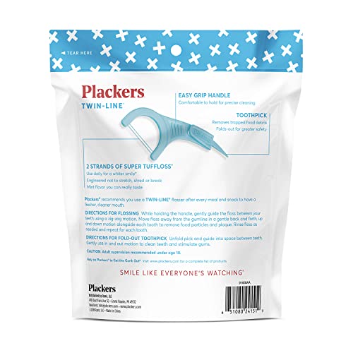 Plackers Twin-Line Dental Flossers, Cool Mint Flavor, Dual Action Flossing System, Easy Storage, Super Tuffloss, 2X The Clean, 300 Count (Pack Of 1) #TOP1