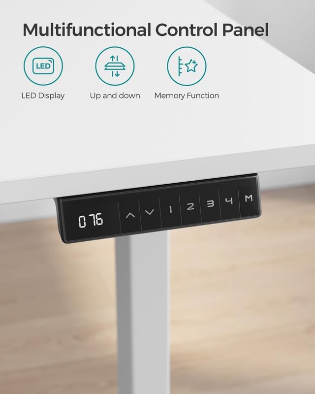 SONGMICS Biurko elektryczne z regulacją wysokości, stelaż biurka, podstawa biurka, bez blatu, z zaczepami, płynna regulacja, funkcja pamięci, stal, biały LSD019W01