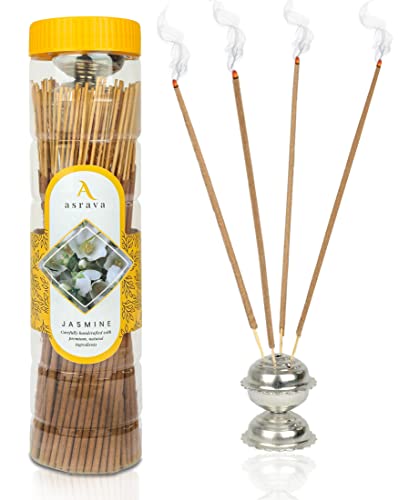 Asrava Jasmine Home Incense Sticks 2 Box Natural Aroma, Chemical Free Incense Stick (Agarbatti) With Free Incense Stand 100 Stick Per Box (Colour - Brown) #TOP10