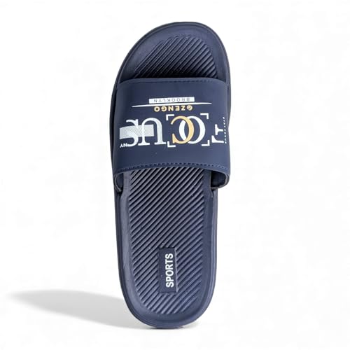 Image of Ovee slide Slip-On Sandals, Black, Textured Footbed with Logo Strap