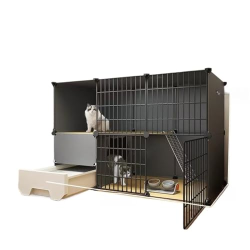 lisBaby トイレ付き 3 段猫ゲージ 1-3 匹猫最適運動場所 猫ベビーサークル兼用 猫エンクロージャ 小動物・犬ケージ (3列2段 111*49*73cm)