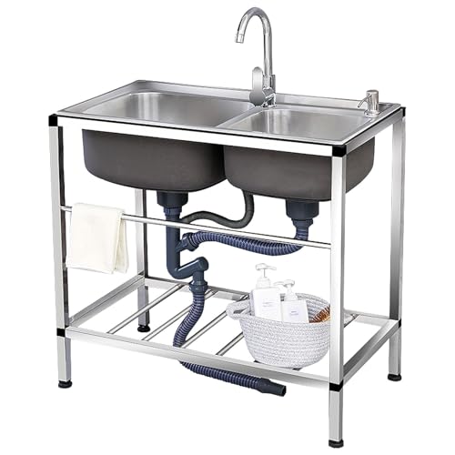 Évier de cuisine portable à double cuve pour aménager votre buanderie ou garage