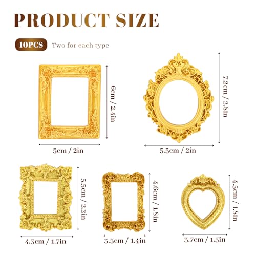 Bohrma Mini bilderrahmen 10 Pack Mini-Vintage-Rahmen, goldfarben, kleine Bilderrahmen im Barockstil die Präsentation von 1, 6 bis 2, 2 Zoll.DIY Wandschmuck, Fotografie Dekoration