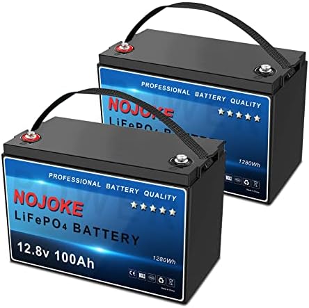 Nojoke 12V 100Ah LiFePO4 Battery (2-Pack), Deep Cycle Rechargeable Lithium Battery, Built-in 100A BMS,10 Years Lifetime, for Marine, Trolling Motor, RV, Camping, Solar (12V 100AH 2-Pack)