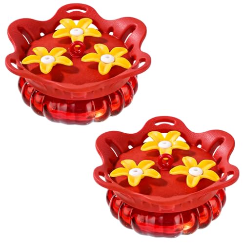 Fchstaer Set of 2 Glass Hummingbird Feeders for Outdoors Hanging with 3 Bee Guard Feeding Ports, 3.4OZ Handheld Humming Birds Feeders for Outside, Gifts for Women Mom, Red