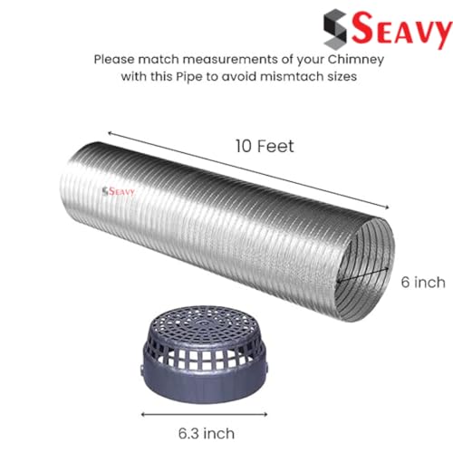 Image of 6 Inches 10 ft Kitchen Chimney Exhaust Duct Pipe Installation Kit with Cowl Cover, Clamp, Screws, Aluminum Tape | Compatibe with all Brands of Chimney (6 inch 10 ft Kit), Silver
