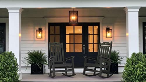 Resinteak New Classic Outdoor Rocking Chair, All Weather Resistant, Comfortable 19 Inch Seat, Up To 350 Lbs, Ergonomic Porch Rockers For Backyards, Fire Pits, Deck (Black - 2 Set) #TOP3