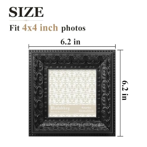 Image of VIOLABBEY 4x4 Picture Frame Antique Black, Vintage Photo Frame | Small Antique Ornate Frame, Square Frame for Wall or Tabletop Display, Classic Design for Home and Office Decor