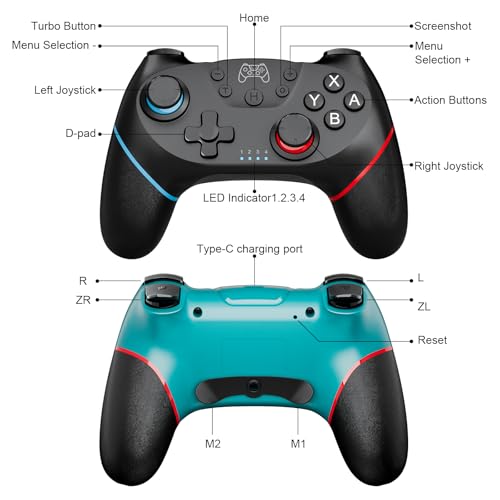 Diswoe Switch Controllers, 2 Pack Wireless Pro Controller for Switch 2/Lite/OLED with Mappable Buttons, Hall Effect Gaming Controller for PC/Android with Motion Control/Vibration/Turbo/Wake Up - Thumbnail 7