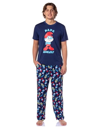 INTIMO The Smurfs Pjs Mens Papa Smurf Short Sleeve Shirt And Pants Pajama Set
