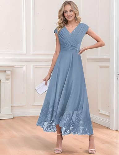 Chiffon Lace Mother of The Bride Dresses for Women V Neck Teal Length Evening Gown Formal Wedding Guest Dress3