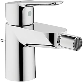 GROHE Start Edge  Single Lever Bidet Mixer Tap with Push-Open Pop-Up Waste Set (Metal Lever, Water Saving Mousseur 5.7 l/min, 28 mm Ceramic Cartridge, Tails 3/8 Inch), Size 125 mm, Chrome, 23345000