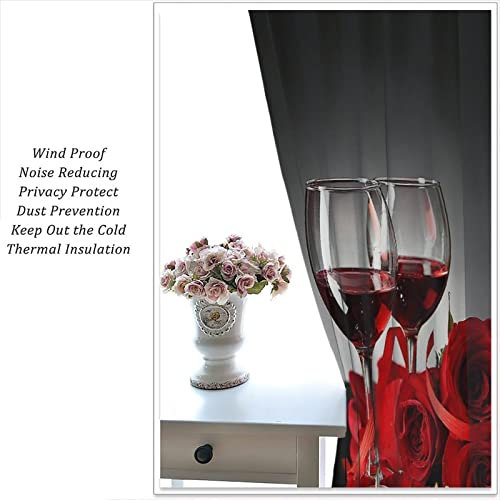 Gy Wine Kitchen Curtains, Red Wine With Rose Cabernet Bottle And Glass Cheese And Grapes On Wood Planks Print, Window Drapes 2 Panel Set For Kitchen Cafe Decor, 55" X 39" #TOP3