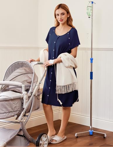 Image of Ekouaer Labor Delivery Gown Nursing Braeastfeeding Dress Maternity Clothes