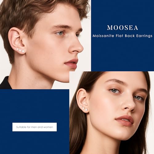 MOOSEA 3 Pairs Moissanite Earrings Studs for Women Men, D Color VVS1 Clarity Lab Created Moissanite Cartilage Earring for Women Men, 925 Sterling Silver Hypoallergenic Stud Earrings Set4