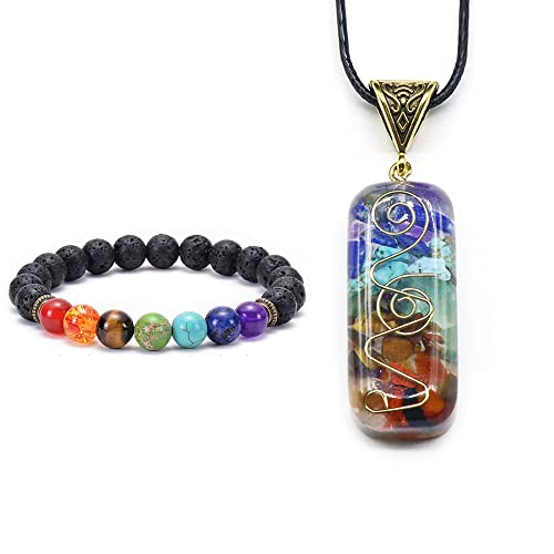 MIRFURT 7 Chakra Kristall Anhänger Halskette Armband Schmuck Set Chakra Steine Halskette mit...