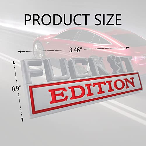 Image of Fuck IT Edition Emblem, Car Exterior Emblems Badge 3D Sticker Decal, Fuck-IT Edition Emblem 3D Fender Badge Decal, 3D Fender Badge Decal Car Truck Replacement, Fit for All Cars (Sliver Red)