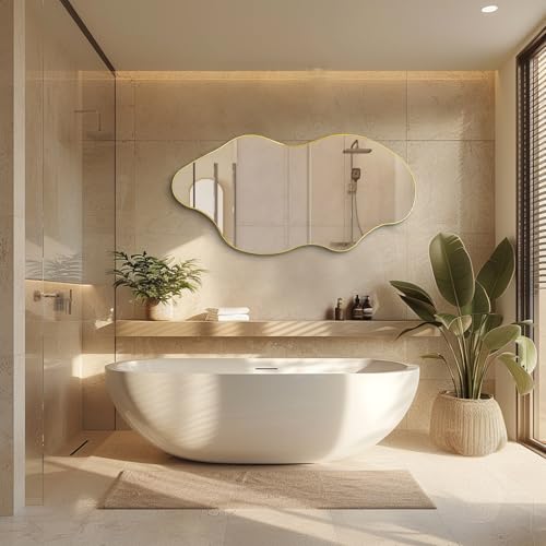 DAOYIJIAJU Gold Irregular Mirror, 52"x25.5" Large Asymmetrical Aesthetic Wall Mirror, Modern Abstract Frameless Mirrors for Living Room Bedroom Entryway Hallway, Hangs Vertically or Horizontally — view 6