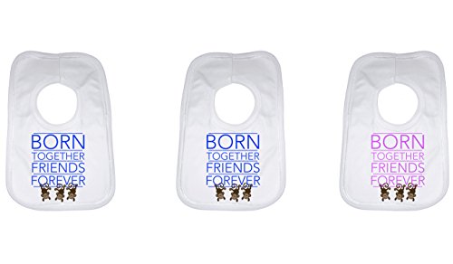 Babero para bebé, diseño de tripletas, con texto en inglés"Born Together Friends Forever"