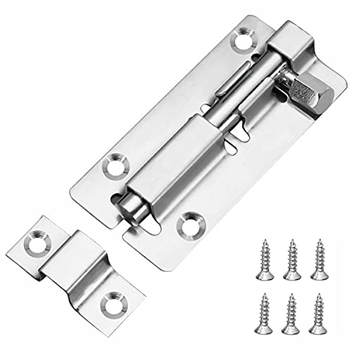 JelKen Door Lock Bolts 3(75mm), 304 Stainless Steel Door Latch Slide Bolts Lock with Screws for Bathroom Bedroom Shed Garden Toilet, 3 Inch