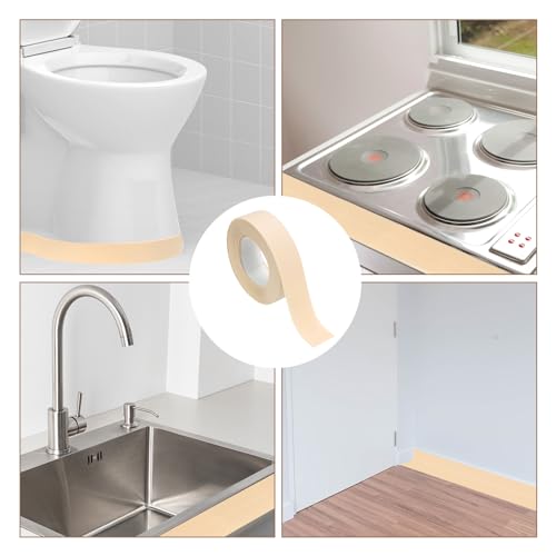 Image of uxcell 4 Rolls Beige Caulk Sealant Strip Waterproof Self Adhesive 0.87 inch inch x 10.5Ft Toilet Caulk Tape, Bathtub Caulk Sealing Strip for Kitchen Countertop, Sink, and Floor Edge Protector, 2.2cm