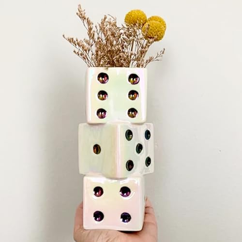 Ceramic Dice Vase – Unique Decor for Dried Flowers, Rose, Pampas Grass – Stunning Design for Any Modern Space for Inspiring Smiles