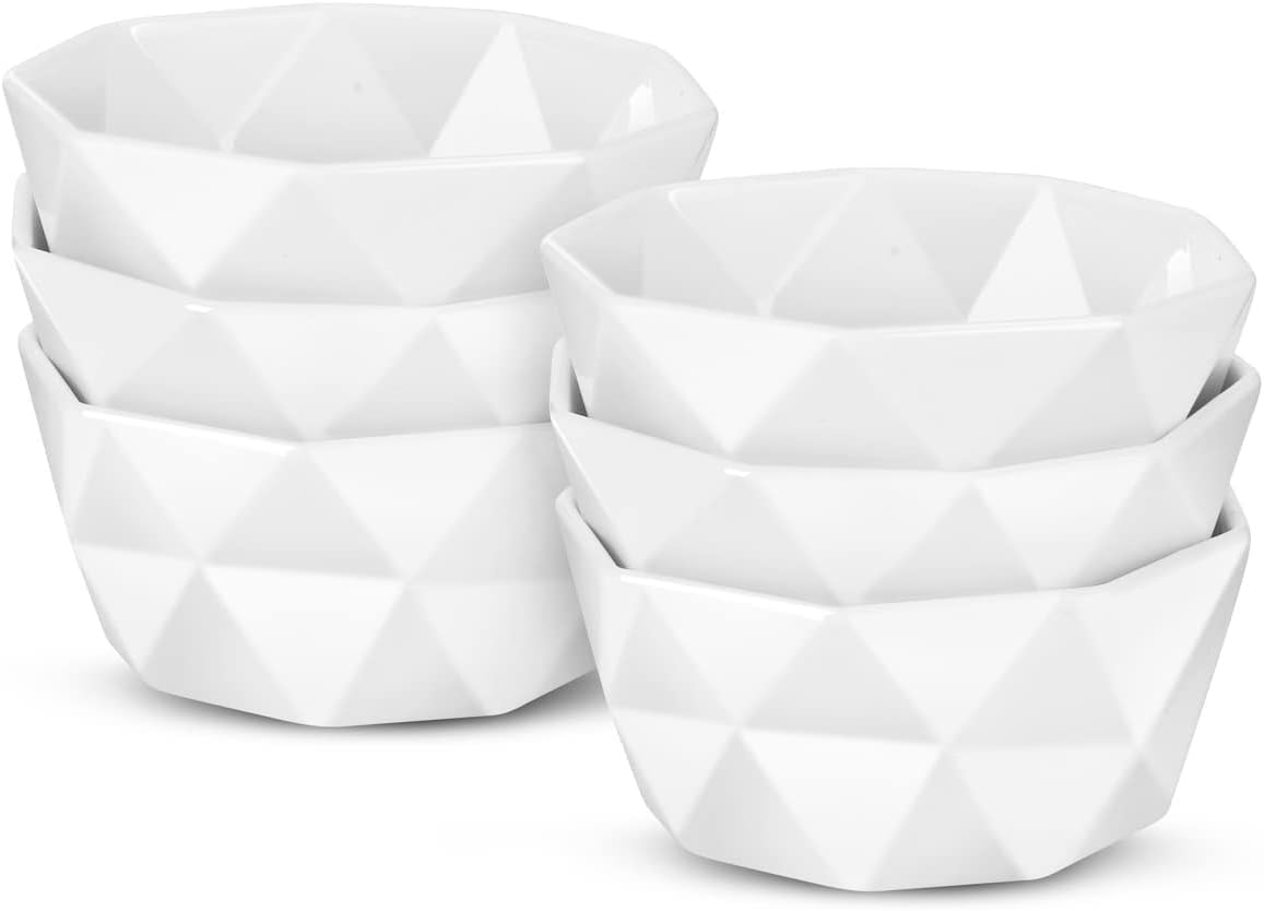 DELLING 8 Oz + 6 Oz Porcelain Ramekins, Set of 6 * 2, Dessert Bowls Durable Creme Brulee Dishes Ramekin for Baking, Dessert, Ice Cream, Snack, Souffle - Ramekins Oven Safe -Ceramic Bowl Set
