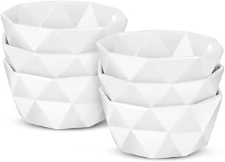 DELLING 8 Oz + 6 Oz Porcelain Ramekins, Set of 6 * 2, Dessert Bowls Durable Creme Brulee Dishes Ramekin for Baking, Dessert, Ice Cream, Snack, Souffle - Ramekins Oven Safe -Ceramic Bowl Set