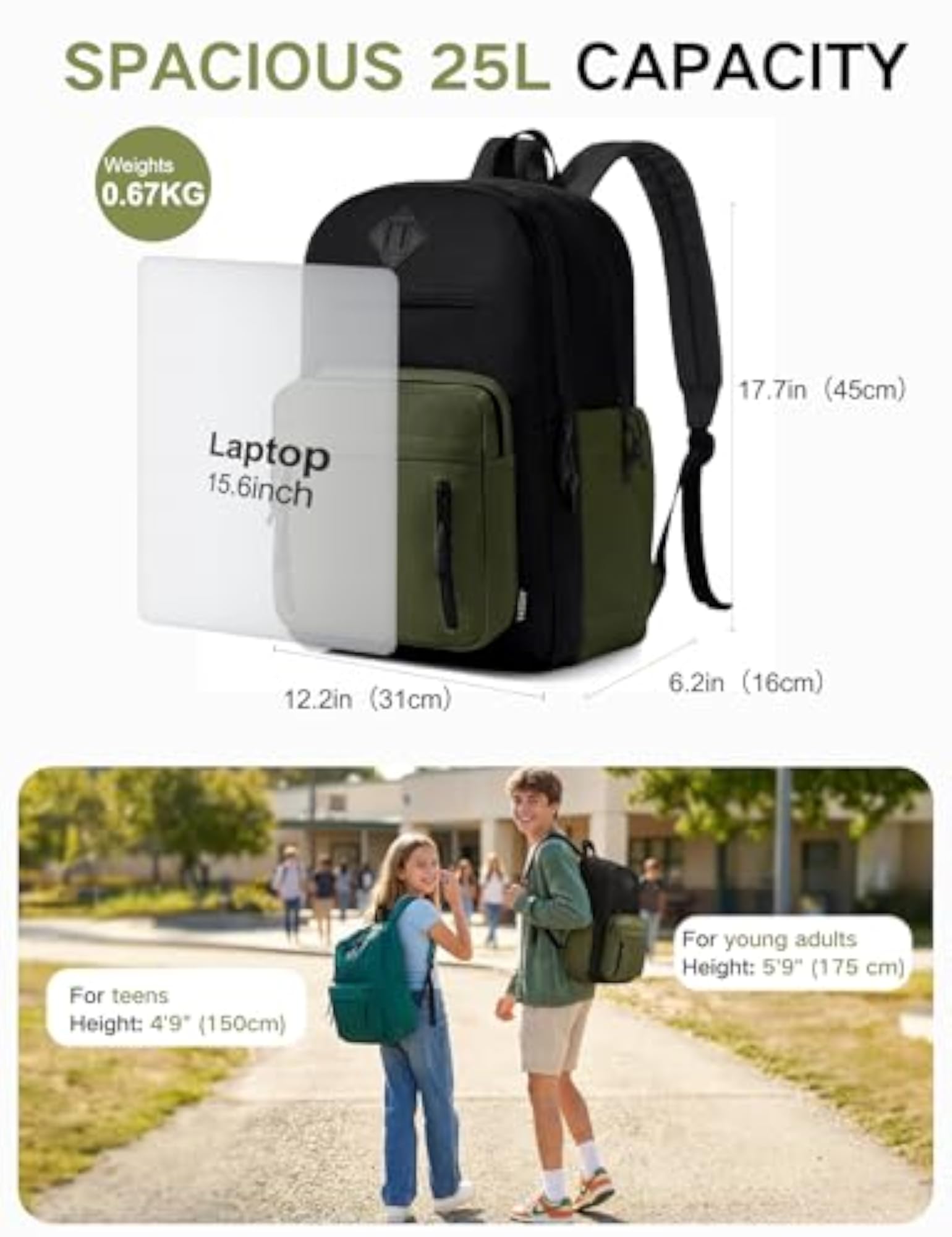 Lightweight School Backpack, Two Compartments